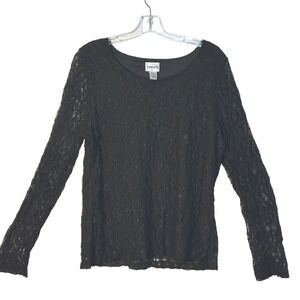 Chico's Black Lace Blouse Long Sleeve Round Neck Top  Blouse Party SZ 3 US 16-18